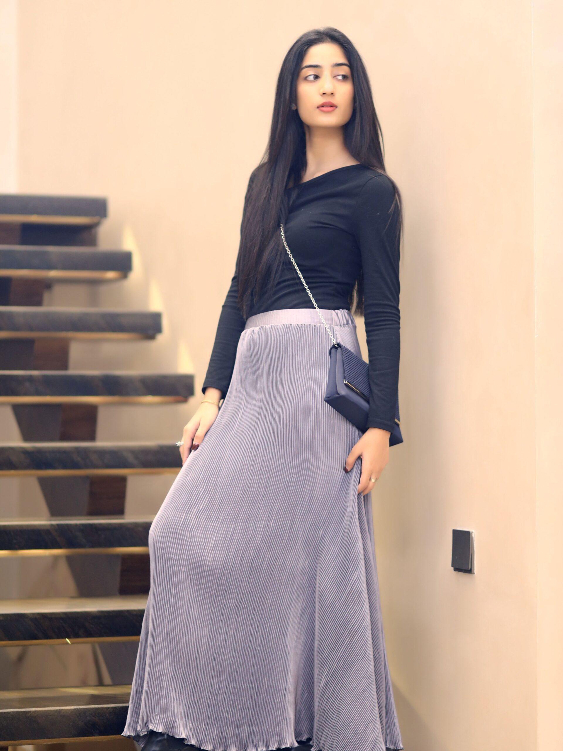 Lilac Pleated Silk Skirt